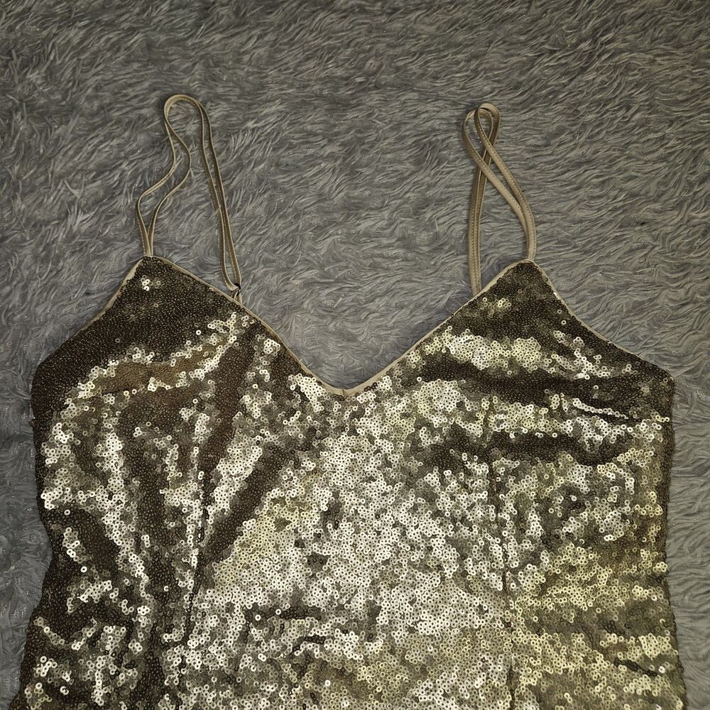 ABERCROMBIE & FITCH Medium Gold Sequin Slip Mini Dress Y2k NYE Glam Chic Preppy - Picture 3 of 8